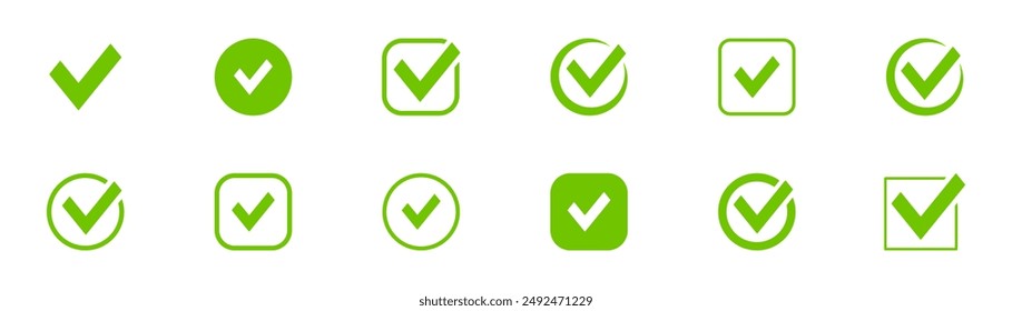 Check mark icon set. Checkmarks and confirm. Check marks for agreement, vote, confirmation, choise. Vector illustration.