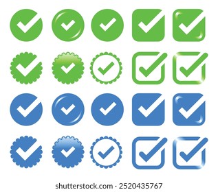 Check mark icon set. Checkmarks and confirm. For agreement, vote, confirmation, and choice, there are checkmarks. Illustrator in vector form.