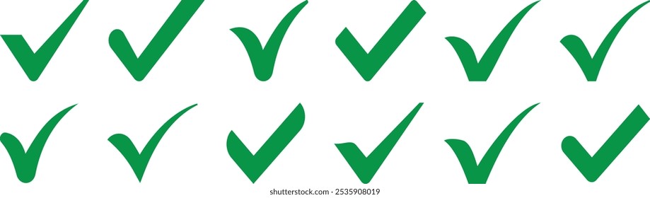 Check mark icon set. Checkmarks and confirm. Check marks for agreement, vote, confirmation, choise. Vector illustration. EPS 10.