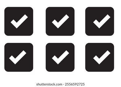 Check mark icon set. Checkmarks and confirm. Check marks for agreement, vote, confirmation, choise. Vector illustration.