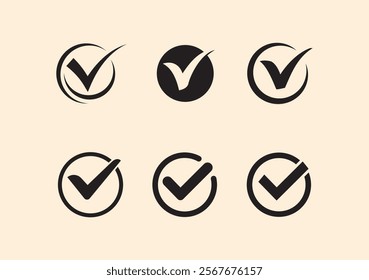 Check mark icon set. Checkmarks and confirm. Check marks for agreement, vote, confirmation, choise. Check box icon with correct, accept checkmark icons tick box checked. Approve symbol