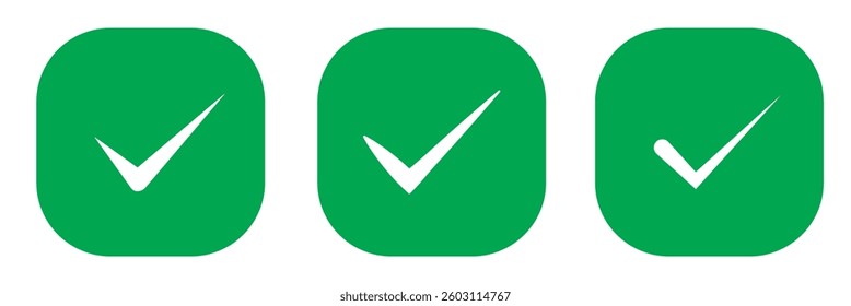 Check mark icon set. Checkmarks and confirm. Check marks for agreement, vote, confirmation. Vector illustration.
