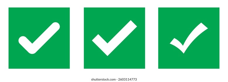 Check mark icon set. Checkmarks and confirm. Check marks for agreement, vote, confirmation. Vector illustration.