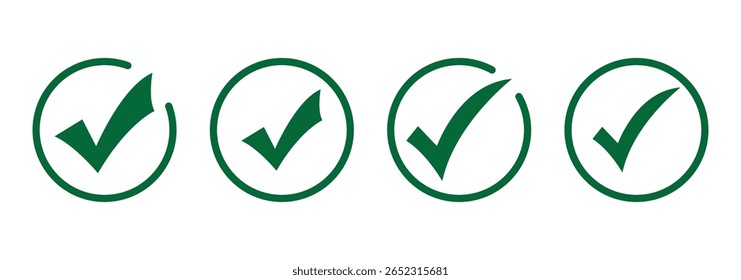 Ícone de marca de seleção definido. Marcas de seleção e confirmação. Marcas de verificação para acordo, voto, confirmação, escolha. Ilustração vetorial.