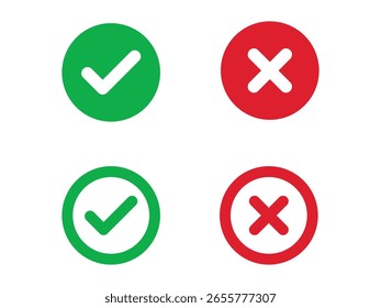 Ícone de marca de seleção definido. Marcas de seleção e confirmação. Marcas de verificação para concordância, voto, confirmação, escolha. Ilustração vetorial.