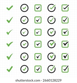 Check mark icon set. Checkmarks and confirm. Check marks for agreement, vote, confirmation, choice