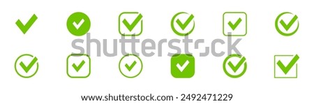 Check mark icon set. Checkmarks and confirm. Check marks for agreement, vote, confirmation, choise. Vector illustration.