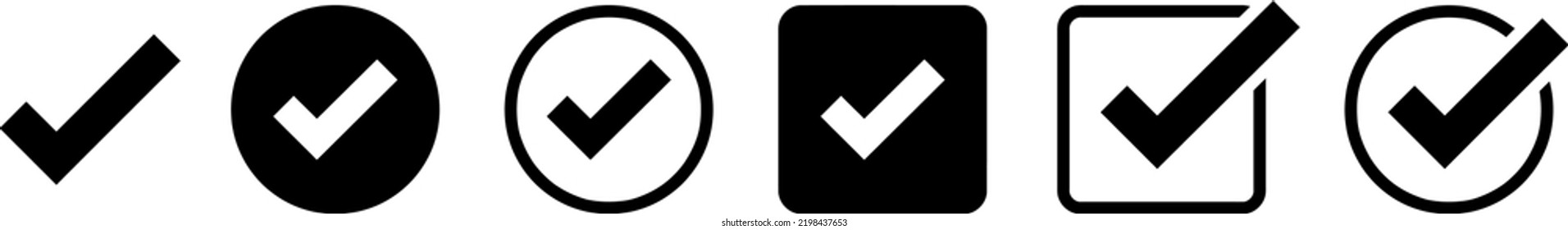 Check mark icon set. Circle and square. Tick symbol vector illustration.