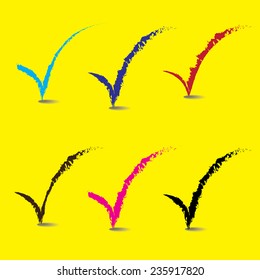 check mark icon set : colorful vector on yellow background