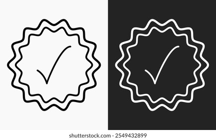 Check mark icon set with editable strokes. Accepted,Approved and certified icon,Approval vector icon. Approved stamp or medal. Certificate symbols isolated on black and white background.