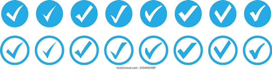 Check mark icon set with editable strokes. Accepted, approved, disapproved, right, true, done symbols. Check Mark Icon Set Vector Design. vector illustration