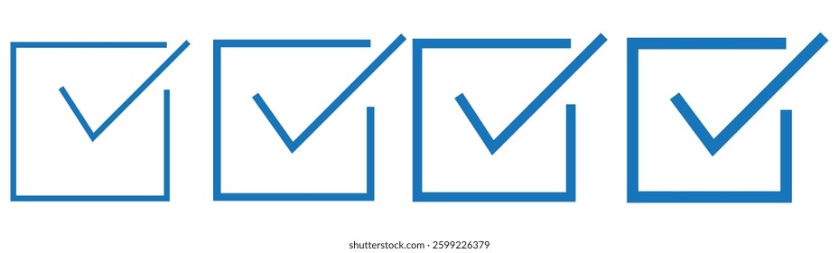 Check mark icon set with editable strokes. Accepted, rejected, approved, disapproved, right, wrong, correct, false, true, done symbols.
