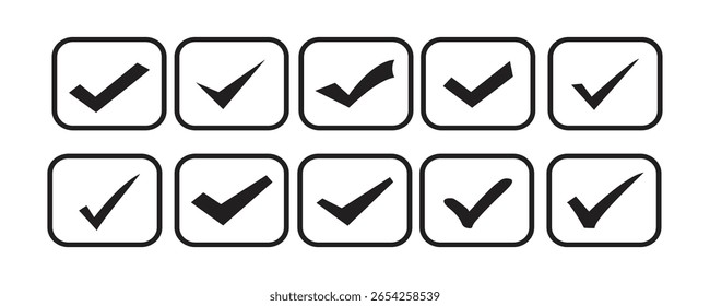 Ícone de marca de seleção definido com traços editáveis.Azul Ícone de emblema verificado definido. Conjunto de ícones de marca de seleção.