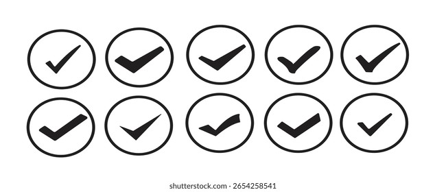 Ícone de marca de seleção definido com traços editáveis.Azul Ícone de emblema verificado definido. Conjunto de ícones de marca de seleção.