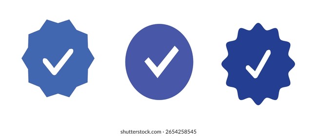 Ícone de marca de seleção definido com traços editáveis.Azul Ícone de emblema verificado definido. Conjunto de ícones de marca de seleção.
