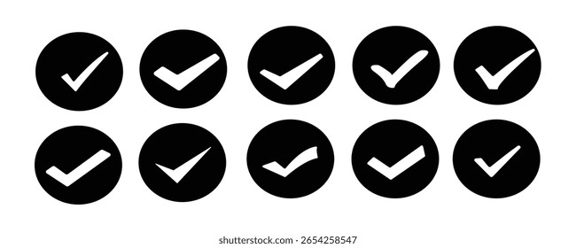 Ícone de marca de seleção definido com traços editáveis.Azul Ícone de emblema verificado definido. Conjunto de ícones de marca de seleção.