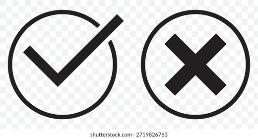 Marca de verificación icono establecido con trazos editables. Aceptado, rechazado, aprobado, desaprobado, correcto, incorrecto, correcto.