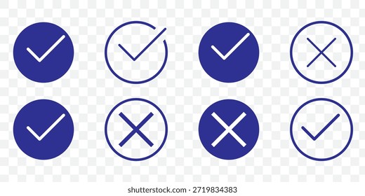 Marca de verificación icono establecido con trazos editables. Aceptado, rechazado, aprobado, desaprobado, correcto, incorrecto, correcto.
