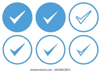 Check Mark Icon Set Flat Design. heck box icon with correct with different line width. approved symbol. accept checkmark icons green tick box, check list square frame sign. Design eps 10. 