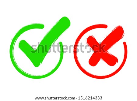 Check mark icon set. Gree tick and red cross flat simbol. Check ok, YES or no, X marks for vote, decision, web.Correct and incorrect sign. Right, wrong icons.vector eps10