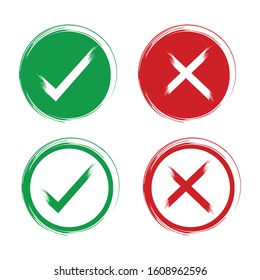 check mark icon set in green and red color vector Illustration
