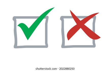 Check mark icon set in green and red color, vector illustration.