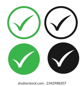 check mark icon set in green and black color. circle right tick vector symbol. done or ok line sign. suitable for app and web UI designs.