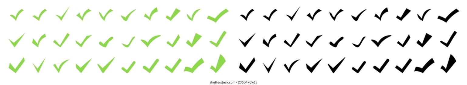 Check Mark icon set. Green and Black tick symbol.