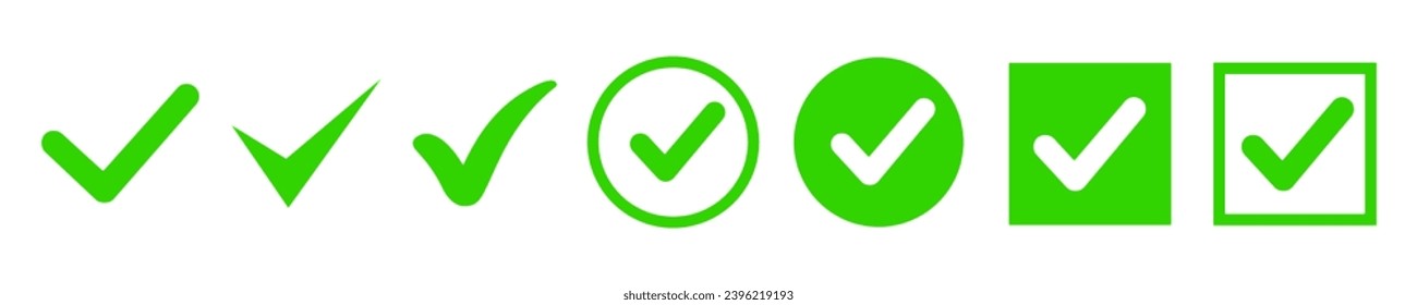 Conjunto de iconos de marca de verificación, colección de marcas de marca de aprobación verde