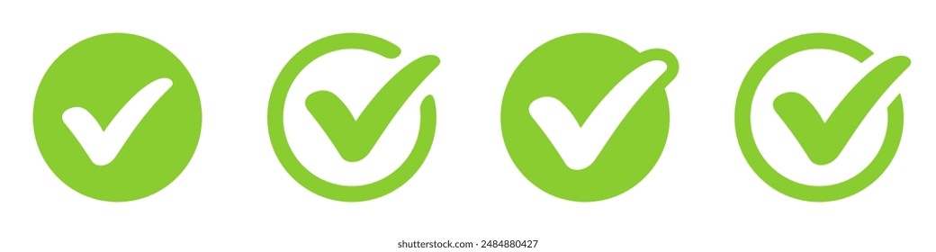 Check mark icon set. Green approval sign. Quality, checklist, tick - stock vector.