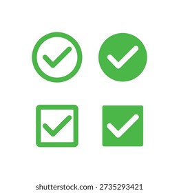 Check mark icon set isolated flat style design vector illustration on white background.