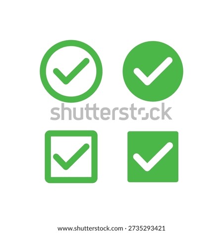 Check mark icon set isolated flat style design vector illustration on white background.