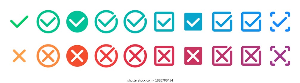 Check mark icon set. Modern symbols on white background. Vector illustration