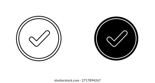Check mark icon set, one in outline and one in solid fill, isolated on