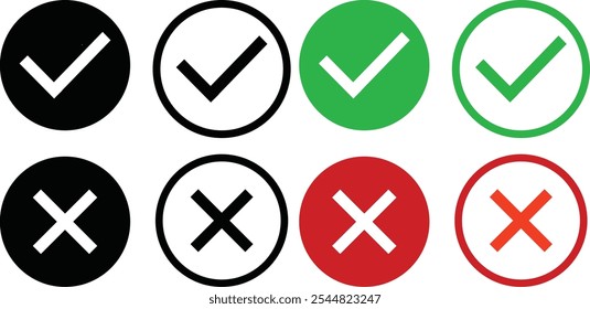 check mark icon set. right and wrong buttons. Check marks vector icons. checklist signs.
