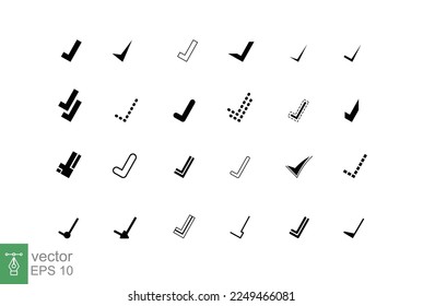 Check mark icon set. Simple flat style. Tick sign, checkmark, correct symbol, approved concept. Vector illustration design isolated on white background. EPS 10.
