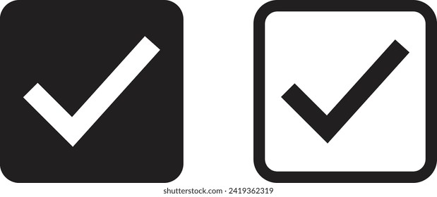 Check mark icon set in square isolated on white background . Tick icon . Accept checkmark icon vector