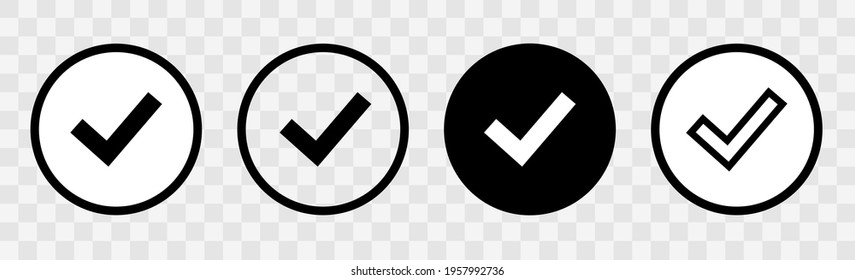 Check mark icon set. Tick sign isolated on transparent background. Collection flat vector element. Approved symbol. Vector illustration.