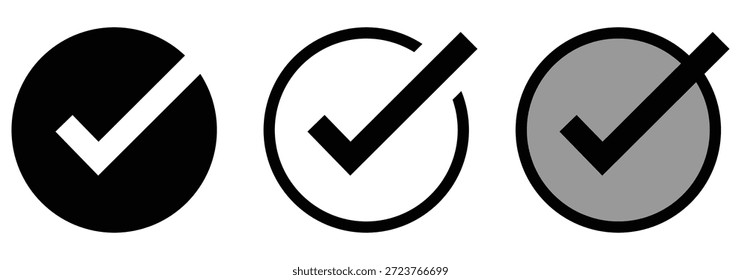 Markierungssymbolsatz. Symbol für Teilstriche. Kontrollkästchen-Symbol mit korrektem Vorzeichen. Genehmigungssymbol. Checklistenrahmen. akzeptieren. Häkchen für Akzeptieren, Bestätigung, Vereinbarung. 10 EPS
