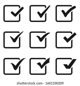 Check mark icon set, Vector black confirm symbol, isolated on white background