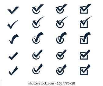 Check mark icon set, Vector black confirm symbol. conceptual to confirm acceptance of a positive passed agreement on voting true or completion of tasks in the list