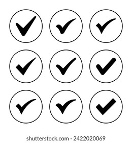 Check mark icon set vector. Tick mark sign and symbol
