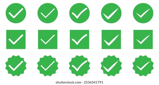 Ícone de marca de seleção definido. Marca de seleção ícone vetor definido. ícone de marca de seleção verde vetor definido . marca de seleção ilustração vetor no fundo branco.