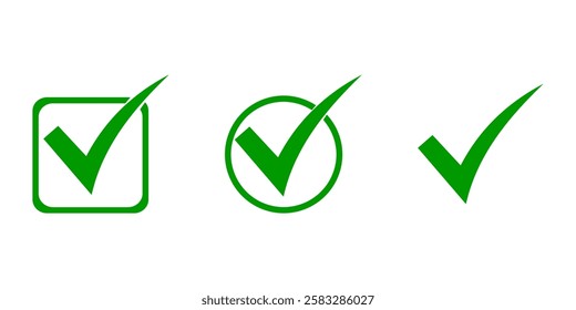 Check mark icon set. Vector illustration. accept checkmark icons tick box, check list circle frame - checkbox symbol sign. check mark box square frame.  Check marks for agreement, vote, confirmation