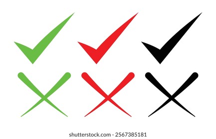 check mark icon set. yes or no checkmark icons, right and wrong signs, green tick and red cross.