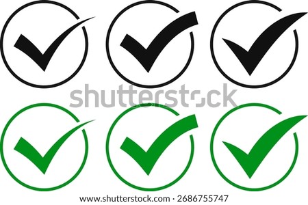check mark icon set. Yes, Approve symbols. Green Tick Sign