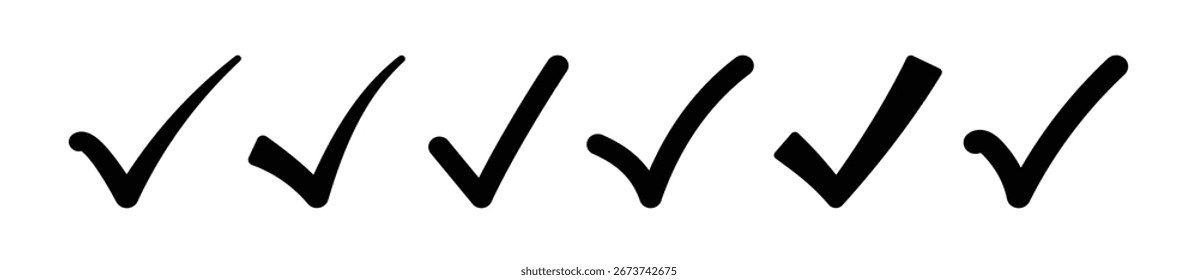 Check mark icon set.Approved symbol. Isolated check mark icon hand-drawn illustration approval check icon isolated on transparent symbols.
