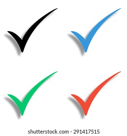 check mark icon with shadow - colored vector set