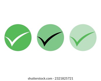 Check mark icon Sign and stamp label vector art illustration with blue , white, green, grey and black color combination in white background