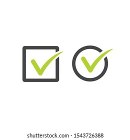 Check mark icon square and round boxes vector set. Sign of confirmed check mark and positive check mark. Stock Vector illustration isolated on white background.